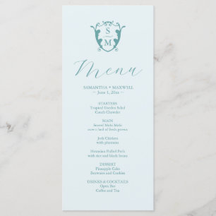 Menus mariage Simple Monogram Crest Blue