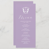 Menus mariage Simple Monogram Crest Lilac (Devant / Derrière)