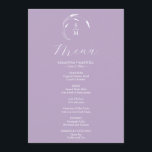 Menus mariage simple Monogram Lavender<br><div class="desc">Cet élégant menu de mariage de lavande 5x7 est doté d'un monogramme simple avec les initiales de la mariée et du marié encerclées par l'art de la ligne blanche. Le mot "Menu" est défini dans le script de calligraphie. Utilisez les champs modèle pour ajouter vos éléments de menu personnalisés. Parfait...</div>