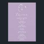 Menus mariage simple Monogram Lavender<br><div class="desc">Cet élégant menu de mariage de lavande 5x7 est doté d'un monogramme simple avec les initiales de la mariée et du marié encerclées par l'art de la ligne blanche. Le mot "Menu" est défini dans le script de calligraphie. Utilisez les champs modèle pour ajouter vos éléments de menu personnalisés. Parfait...</div>