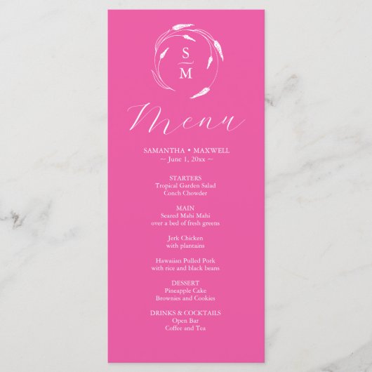 Menus mariage simple Monogramme Fuchsia rose (Devant)