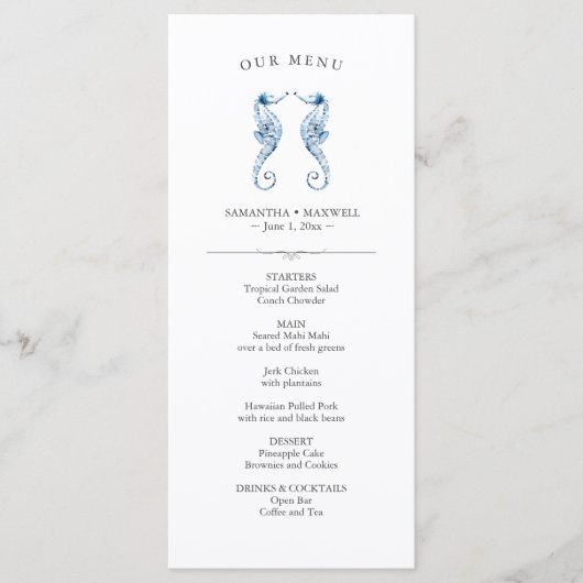 Menus mariages Aquarelle simple Hippocampe (Devant)