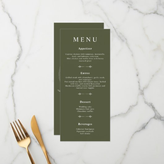 Menus Mariages minimaux d'olive bohème (Devant/Arrière en situation)