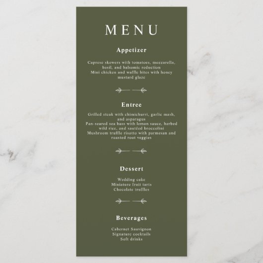 Menus Mariages minimaux d'olive bohème (Devant)