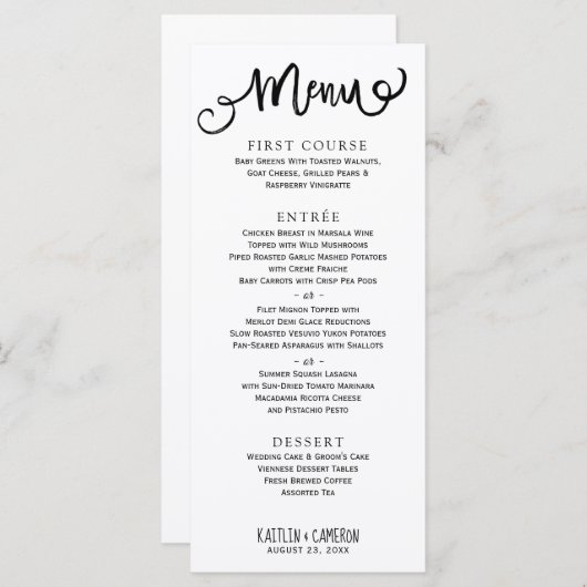 Menus Mariages modernes | Typographie rustique (No (Devant / Derrière)