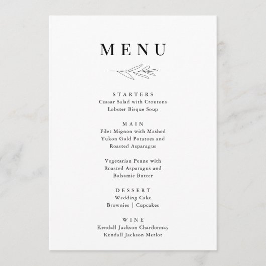 Menus minimalistes Mariages par PAPER & LACE (Devant)