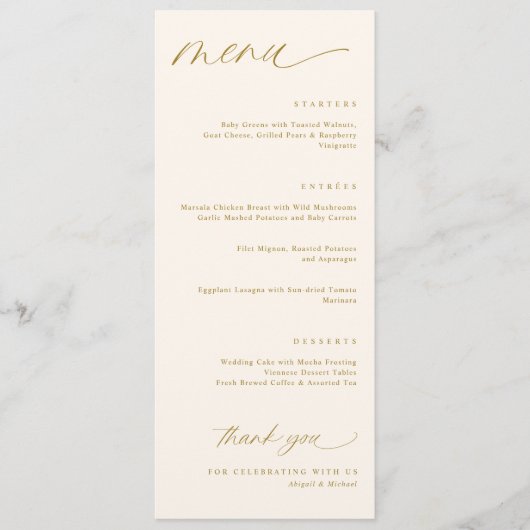 Menus romantique de script de crème et de Mariage  (Devant)