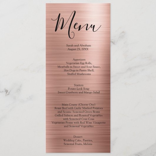 Menu's van het roos Gold Minimalist Typography Wed (Voorkant)