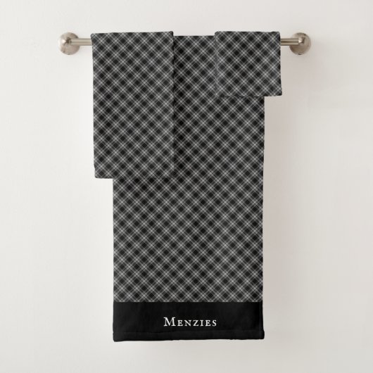 Menzies Black Scottish Tartan Pset Pattern Bad Handdoek (Insitu)