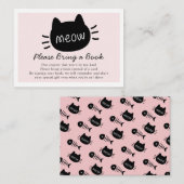 Meow Black Cat Face Pink Baby shower Book Request Informatiekaartje (Voorkant / Achterkant)