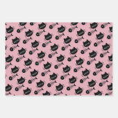 Meow Black Kitty Cat Fishbone Pattern Pink Inpakpapier Vel (Voorkant)