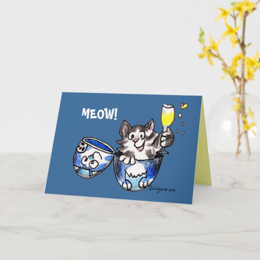 Meow ! Carte mignonne de chat (Fleur jaune)