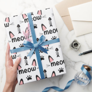 Meow Cat Ears en Pawprints Cadeaupapier