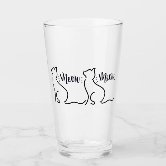 Meow Cat Line Art | Minimalistisch CAT-ontwerp Glas (Voorkant)