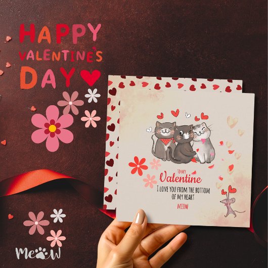 Meow Cute Cats Valentines Carte Vacances Plat
