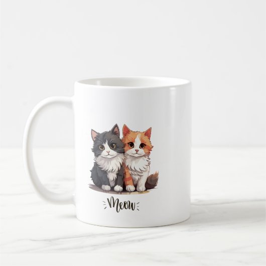 "Meow" Cute Chat Duo Mug (Gauche)