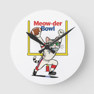 Meow-der Bowl Kampioen Kat Voetbal Ronde Klok