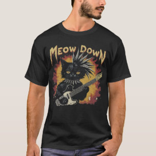 Meow Down Heavy Metal Kat Mohawk Gitarist T-shirt