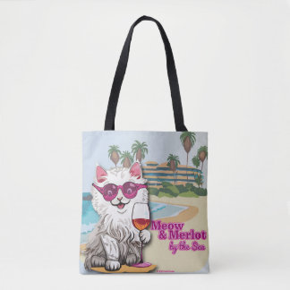 Meow en Merlot bij de Zee totebag Tas