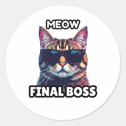 Meow Final Boss Cool Cat Sticker (Voorkant)