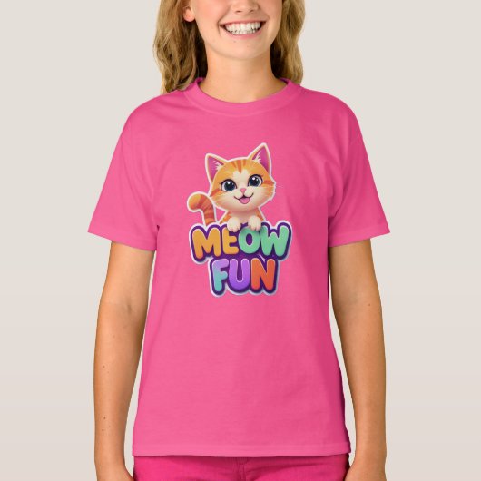 Meow Fun - Cute Smiling Cat T-Shirt (Voorkant)