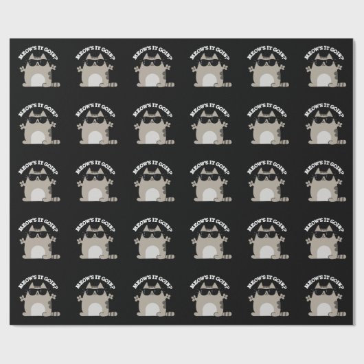 Meow is it Goin Funny Cat Pun Dark BG Cadeaupapier (Vlak)