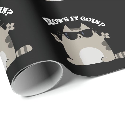 Meow is it Goin Funny Cat Pun Dark BG Cadeaupapier (Rol Hoek)