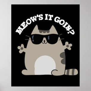 Meow is it Goin Funny Cat Pun Dark BG Poster