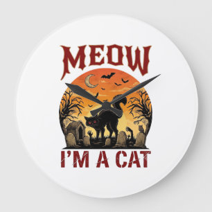 Meow Kat Halloween Zwarte Begraafplaats_1 Grote Klok