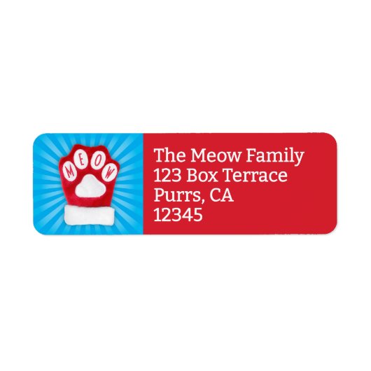 MEOW Kerst Kat Red Paw Mitten Retouradres Etiket (Voorkant)