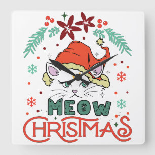 Meow Kerstmis, prettige kerst Vierkante Klok