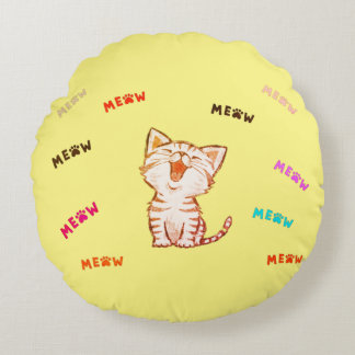 Meow Kitten Print Round Pillow Rond Kussen