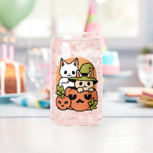 Meow-Loween - Feestelijke Halloween Cat Design Blikvorm Glas