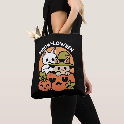 Meow-Loween - Feestelijke Halloween Cat Design Draagtas (Dichtbij)