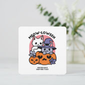 Meow-Loween - Leuke Halloween Kattendesign Feestdagenkaart (Staand voorkant)