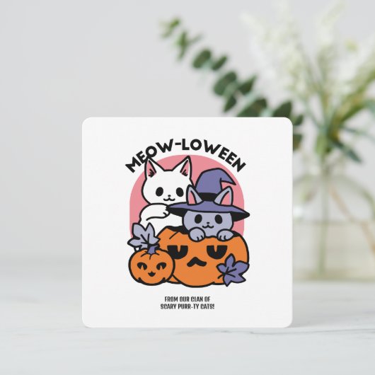 Meow-Loween - Leuke Halloween Kattendesign Feestdagenkaart (Staand voorkant)