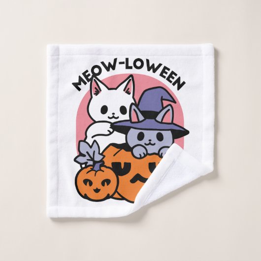 Meow-Loween - Schattige Halloween Cat Design Bad Handdoek (Wasdoekje)