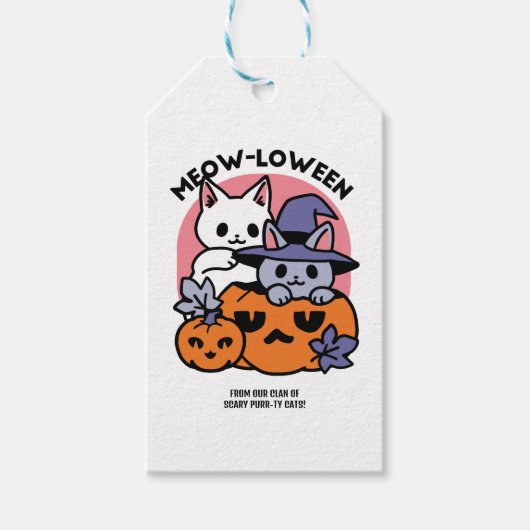 Meow-Loween - Schattige Halloween Cat Design Cadeaulabel (Voorkant)
