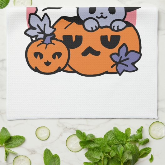 Meow-Loween - Schattige Halloween Cat Design Theedoek (Gevouwen)