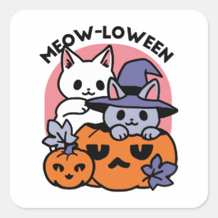 Meow-Loween - Schattige Halloween Cat Design Vierkante Sticker
