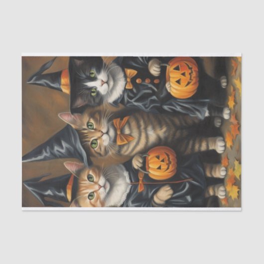 Meow-loween: Trick-or-Treaters Katten Decoupage Tissuepapier (Voorkant)