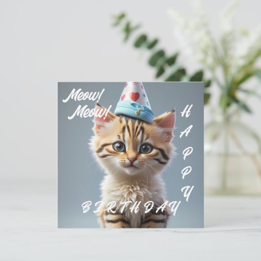Meow! Meow! Gefeliciteerd Kaart (Staand voorkant)