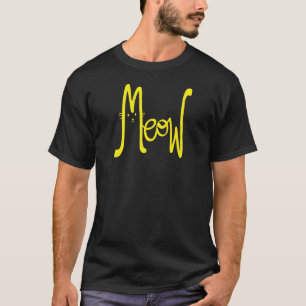 Meow Minimaal Geel Modern Schrift Kat Vader Typo T-shirt