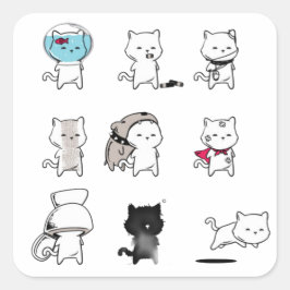 Meow Negen Levens Vierkante Sticker