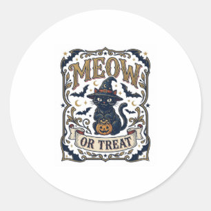 Meow Of Behandeling Kat Halloween Griezeld Kat Vin Ronde Sticker