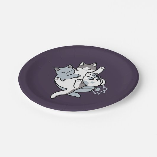 Meow Pounce Snuggle – Schattigee slapende katten Papieren Bordje (Gekanteld)