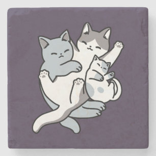 Meow Pounce Snuggle – Schattigee slapende katten Stenen Onderzetter
