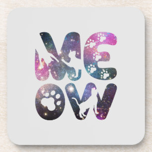 Meow – Schattigee Cat silhouetten en Paw Prints De Bier Onderzetter