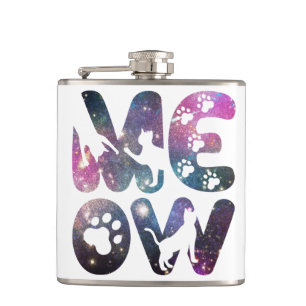 Meow – Schattigee Cat silhouetten en Paw Prints De Heupfles