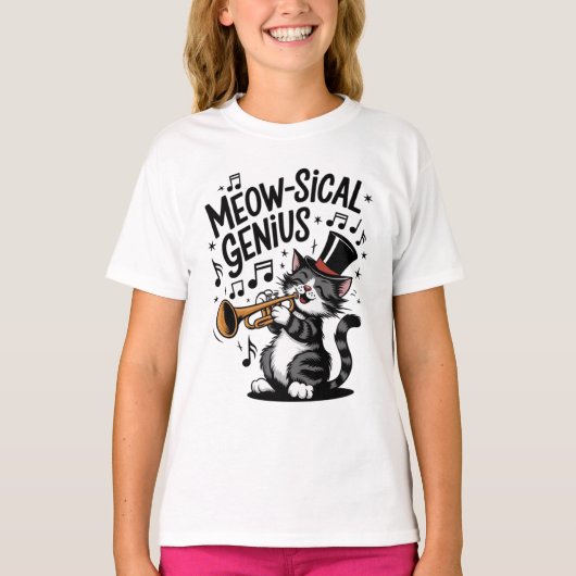 Meow-sical Genius Schattige Cat Playing Trompet Gr T-shirt (Voorkant)